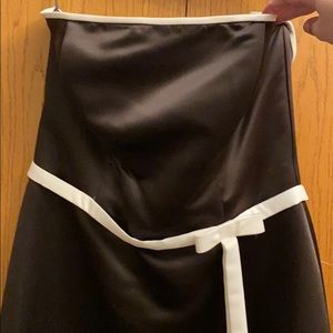 Chocolate brown strapless cocktail dress with bow